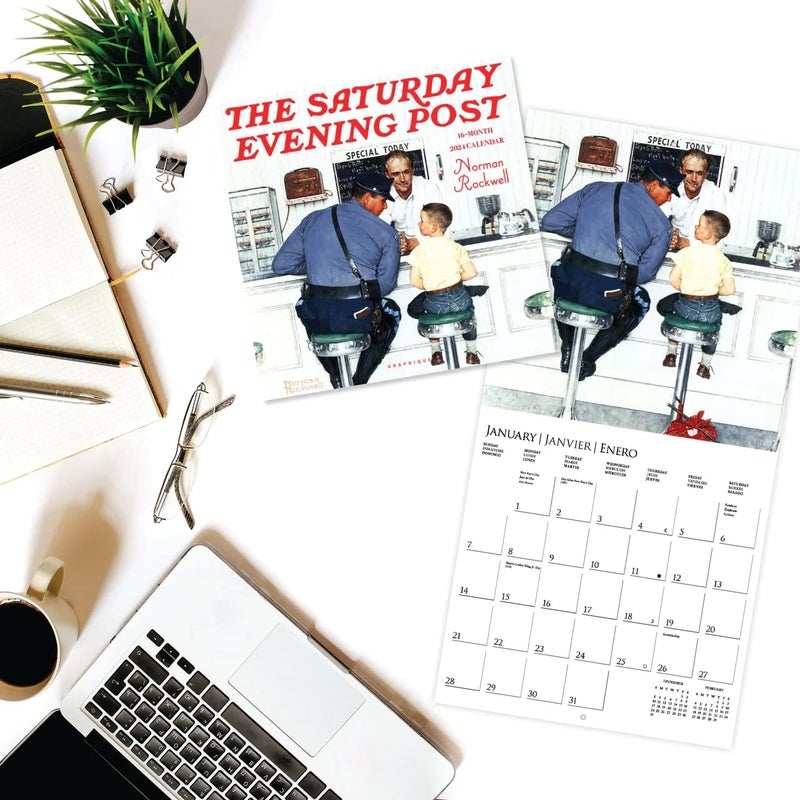 Graphique 2024 Saturday Evening Post Wall Calendar | 12â€ x 12â€ | Thick Paper | Home & Office Organizer | Large Monthly Grid | 3 Languages & Marked Holidays | 4 Month Preview Page for 2025 - Image 2